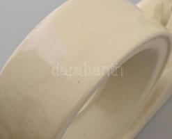 Zsolnay porcelán óratartó keret, két kutyával plasztikusan díszített, fehér mázas, jelzett (kopott j...