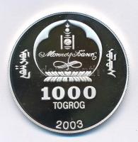 Mongólia 2003. 1000T Ag "Ázsia történelme - Dzsingisz kán" kapszulában (19,62g/0.999/39mm)...
