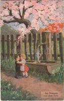 1922 Am Brunnen vor dem Tore / Children art postcard, romantic couple. WSSB No. 5319. (EM)
