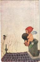 Der frierende Amor / Children art postcard, freezing Amor. Paul Heckscher Imp. 274. s: Mauder (EK)