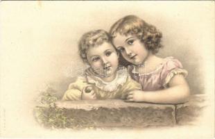 Children art postcard, girls. A. & M. B. No. 142. litho (fl)