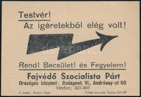 cca 1937 Testvér! Az ígéretekből elég volt! A Fajvédő Szocialista Párt röplapja, 8x11 cm
