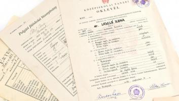 1921-1956 11 db bizonyítvány, nagyrészt okmánybélyegekkel