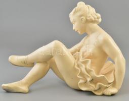 Balerina figura, gipsz, fehérre festett, formaszámmal, apró kopásnyomokkal, m: 21 cm, h: 29 cm