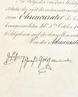 1833 Az Első Orszták Takarékpénztár  segélyegyetének pesti kirendeltségének vezetésére szóló oklevél...