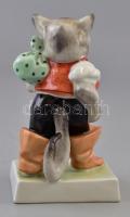 Herendi porcelán csizmás kandúr, kézzel festett, jelzett, hibátlan, m: 15 cm