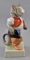 Herendi porcelán csizmás kandúr, kézzel festett, jelzett, hibátlan, m: 15 cm