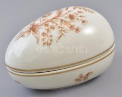 Hollóházi porcelán tojás alakú ékszertartó fedéllel, matricás, jelzett, hibátlan, mázhibával, h: 14 cm, m: 8,5 cm
