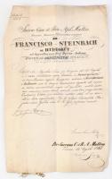 1845 Udvari titkári kinevezés hidegkúti Steinbach Ferenc részére, Pesthidegkút kegyura részére, Gróf nagyapponyi Apponyi György (1808-1899) főkancellár aláírásával Kézzel írt, rajzolt oklevél uralkodói papírfelzetes viaszpecséttel
