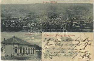 1899 Abaújszántó, Abaúj-Szántó; a város látképe, Piac tér, Blau H. üzlete és saját kiadása (fl)