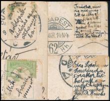 cca 1914-1915 4 db megírt, futott képeslap eltávolított bélyeggel, bélyeg alatti rejtett üzenetekkel
