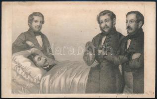 Barabás Miklós (1810-1898) rajza után metszette Sadler: Kisfaludy Károly a halálos ágyán, metszet, 14x8,5 cm