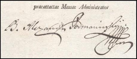 1824 Báró Podmaniczky Sándor (1758-1830) földbirtokos saját kézzel aláírt latin nyelvű okmánya által...