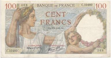 Franciaország 1940. 100Fr T:III tűly. France 1940. 100 Francs C:F needle hole