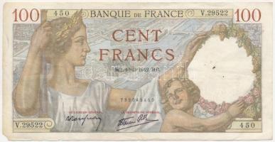 Franciaország 1942. 100Fr T:III sarkohiány France 1942. 100 Francs C:F missing corner