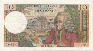 Franciaország 1970. 10Fr T:III tűly.  France 1970. 10 Francs C:F needle hole