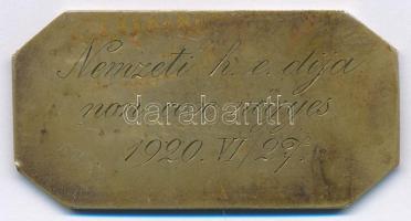 1920. "Magyar Evezős Egyletek Orsz. Szövetsége" egyoldalas Br sport emlékplakett, hátlapon...