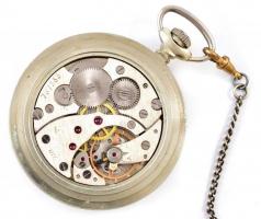 Molnija zsebóra, vadász mintás tokkal, működő szép állapotban, fém lánccal d: 50 mm