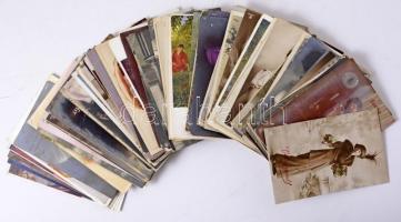 Kb. 100 db RÉGI (1900-1920) motívum képeslap vegyes minőségben: zsáner lapok, hölgyek, benne szép bélyegzésű futott kiadásokkal / Cca. 100 pre-1925 motive postcards in mixed quality: ladies