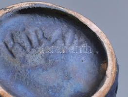 Király csurgatott mázas tigris csíkos kerámia váza. Jelzett. Hibátlan. 20 cm