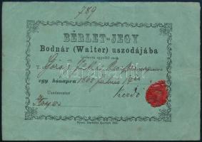 1865 Bérlet Bodnár Walter uszodájába, viaszpecséttel