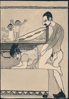 cca 1920 Erotikus vegyes technikájú rajz, hátoldalon Móritz viccel, jó állapotban, 13×9 cm