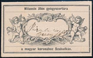 cca 1890 Milassin Illés szabadkai (Délvidék) gyógyszertára a Magyar Koronához receptborítékja, szép állapotban