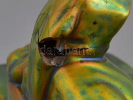 Zsolnay eozin mázas Anonymus szobor. Jelzett. sérült, kis hiánnyal. 16x14 cm