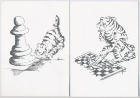 12 db MODERN sakk motívum képeslap: állatokkal / 12 modern chess motive postcards: with animals