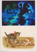 12 db MODERN sakk motívum képeslap: állatokkal / 12 modern chess motive postcards: with animals