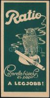1920 Ratio cigarettahüvely és papír számolócédula, Tábor grafikája, szép állapotban