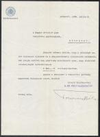 1934 Tormay Béla postatatakarékpénztári vezérigazgató autográf aláírással ellátott levele
