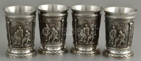 "SKS zinn" készlet, 6 db pohár + 1 db kiöntő, jó állapotban, eredeti dobozában + 2 db pohá...