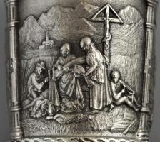 "SKS zinn" készlet, 6 db pohár + 1 db kiöntő, jó állapotban, eredeti dobozában + 2 db pohá...