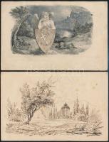 cca 1808-1843 Érdekes papírrégiség tétel (4 db): Erzsébet királyné verse, grafikák feliratokkal, német nyelven