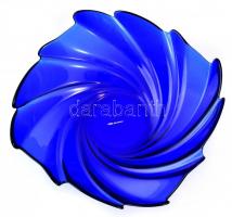 Kék üveg kínáló tál. Jelzés nélkül, hibátlan. d: 31 cm