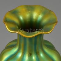 Zsolnay eozin mázas fodros váza. Jelzett, hibátlan  16 cm