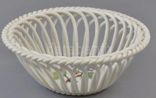 Herendi Viktória mintás fonott kosár, kézzel festett, jelzett, hibátlan, d: 13 cm