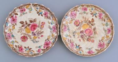 2 db antik fajansz angol teáscsésze. Máz alatti festéssel. Jelzettek, kis kopásokkal