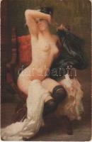 Premiere pose / The first pose Erotic nude lady art postcard. Paul Heckscher Imp. 143. s: M. Gallelli (kopott sarkak / worn corners)