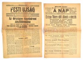 1918 A Nap XV. évfolyam 130. számának címlapja, szakadásokkal, ragasztott + 1931 Pesti Újság V. évfolyam 13. szám, szakadásokkal