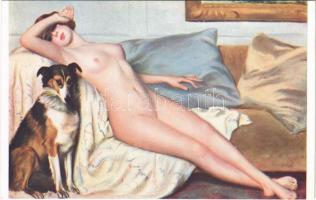 Mon modele et mon chien / Mein Modell und mein Hund / My model and my dog Erotic nude lady art postcard. Société des Artistes Francais. Salon de Paris. ND Phot. s: G. Hervé