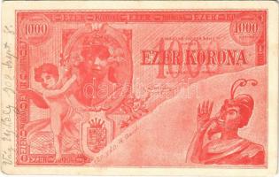 1902 Ezer Korona - Magyar Lucifer Banktól kiadva. Krampusz / Hungarian bank note, Krampus (EK)