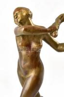 Poór Lilly (Nagyvárad, 1907 - ?) - Akt szalaggal. Bronz, márvány talapzaton. Jelzett. m: 41 cm