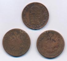 1848. 1kr Cu + Ausztria 1861A 4kr Cu + 1864. 4kr Cu (kiolvashatatlan verdejellel T:2-3