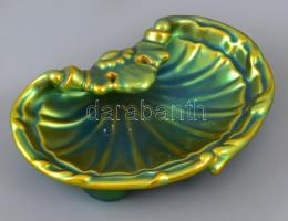 Zsolnay porcelán eozin mázas kagyló formájú névjegytartó tálka. Jelzett, hibátlan. 15x12 cm