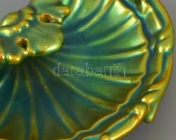 Zsolnay porcelán eozin mázas kagyló formájú névjegytartó tálka. Jelzett, hibátlan. 15x12 cm