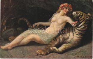 Gefährliches Spiel / Erotic nude lady art postcard. Galerie Münchner Meister Nr. 541. s: M. A. Lerisch (EK)