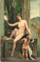 Die Wahrheit / Erotic nude lady art postcard. Stengel litho s: P. J. A. Baudry (fl)
