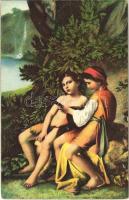 Musizierende Kinder / Erotic nude lady art postcard. Stengel s: A. Feuerbach (vágott / cut)